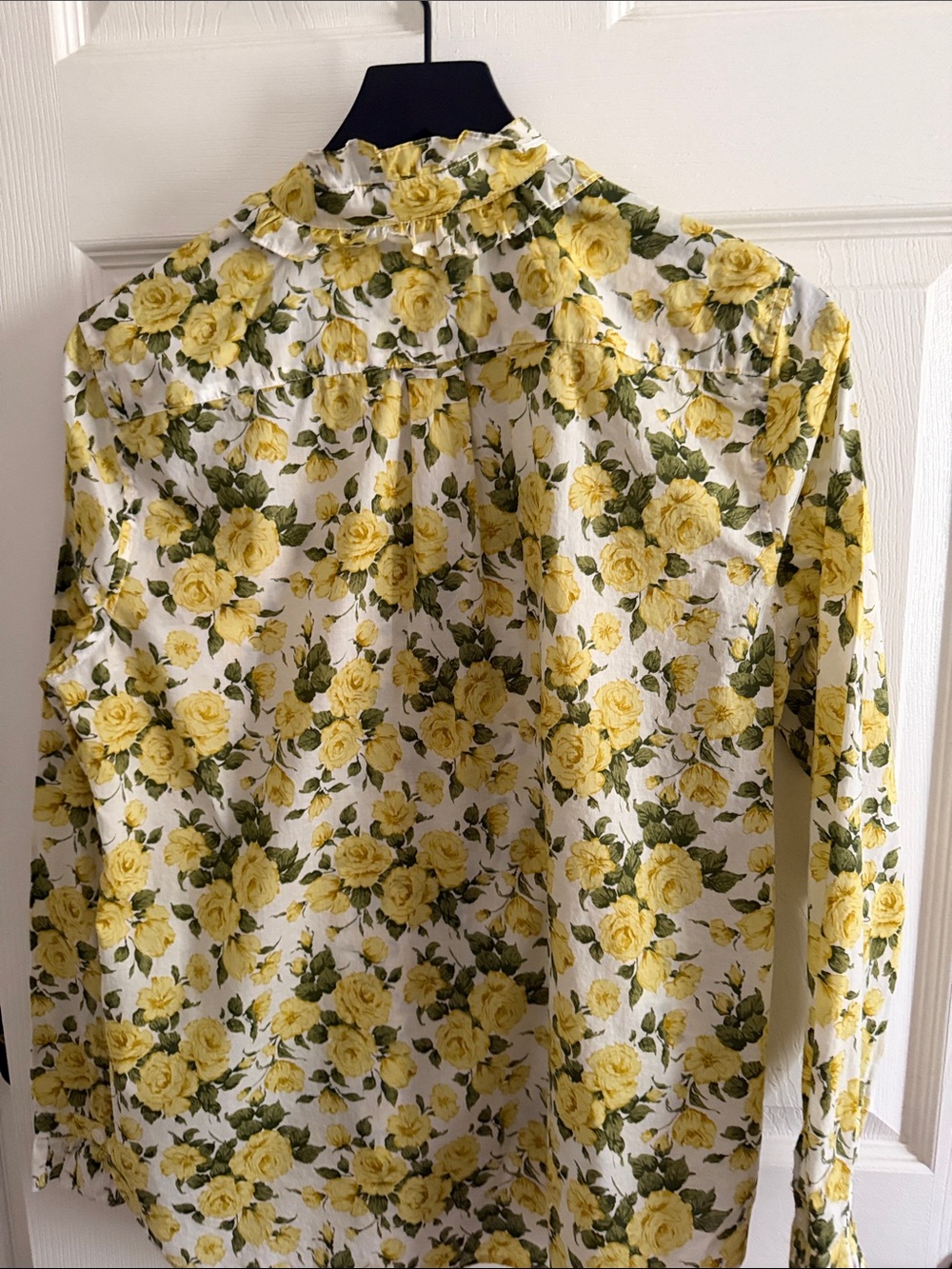 J. Crew Yellow Rose Print Ruffle Collar Cotton Blouse - Picture 7 of 11